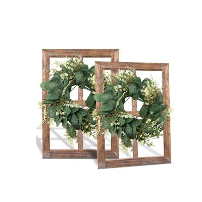 China 11X15.8 Inch Rustic Eco Friendly Wood Window Frame With Garland Farmhouse Wall Decor Solid Wood Home Decor. for sale