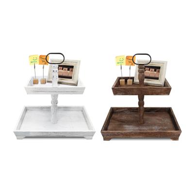 China Vintage Rustic Food Tier Tray Wooden Tiered Tray with 2pcs Clip and 1pc Photo Clip Holder Frame Love Snack Tray. for sale