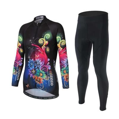 China Breathable Racing Team Women Bike Wear Clothes Riding Cycling Tank Top And Pants Sets Long Sleeve Cycling Suit for sale