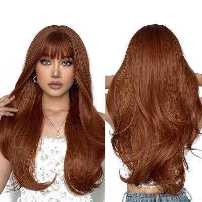 China Daily Use HAIRCUBE Wigs Supplier Synthetic Straight Red Brown Wig Long With Highlight Hair Wigs For Women Natural peluca corta for sale