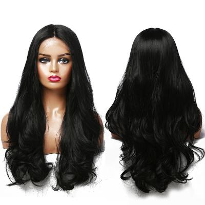 China Thermal resistance 120Â ° Long Black C Lace Front Wigs With Baby Hair Synthetic Wigs For Black Women Wave High Density Heat Resistant Lace Wigs for sale