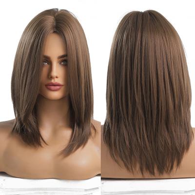 China Wig Use HAIRCUBE Fiber Heat Resistant Hair Pieces Medium Long Daily Ombre Brown Synthetic Wigs For Women Straight Wig for sale