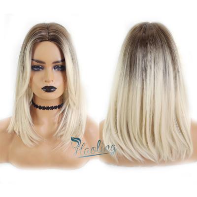 China Daily Use HAOLING Dark Brown Ombre To Platinum Synthetic Wigs For White Color Women Bobo Wigs Bob Wigs Synthetic for sale