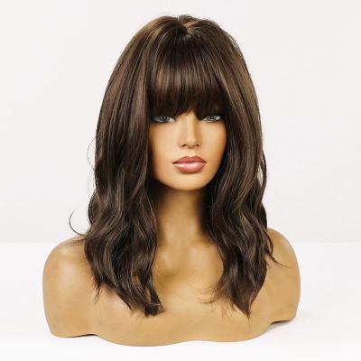 China Ladies Daily Use Fluffy Brown Wig Long Wave Wig Natural Fiber Wig for sale