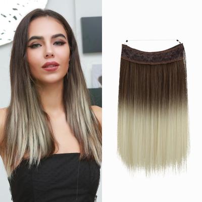 China Wave 16 Inch 90g Silky Straight One Piece Full Head Hidden Wig No Secret Hair Extensions Yarn String Synthetic Fiber for sale