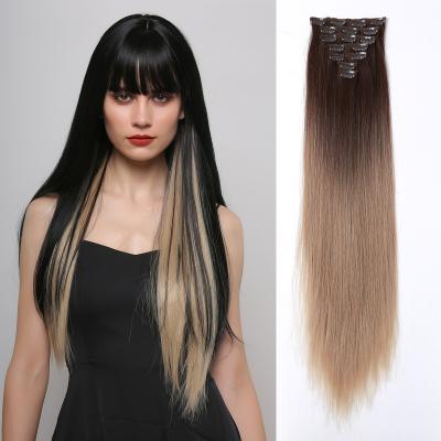 China Silky Straight Wave Two Color Gradient Clip Hair Extension 24