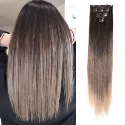 China Dark Brown Silky Straight Gradient Wave Light Brown Straight Hair Clip 24