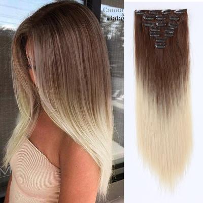 China Silky Straight Wave Fast Shipping Clip 16 Inch Wholesale Synthetic Hair Extensions Double Clip Wig Gradient 100g Color 16 Weft 16 Inch for sale