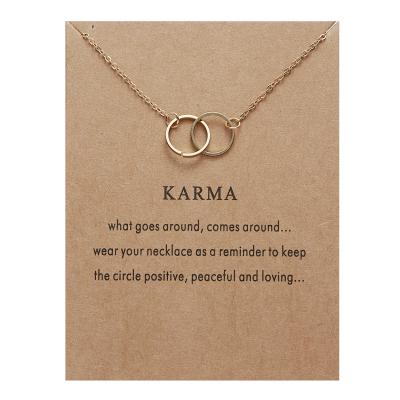 China Circle Necklace Fashion Karma Necklace Good Luck Interlocking Pendant Rings Circle Pendant Necklaces with Message Card for sale