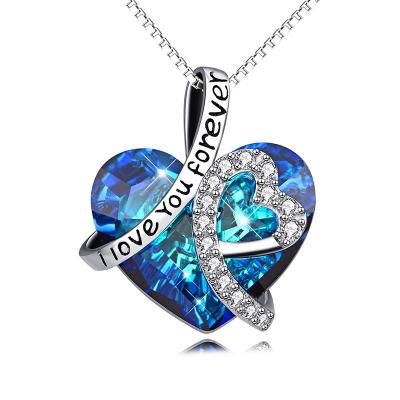 China Nickel Free Lead Free Crystal 925 Sterling Silver Austria I Love You Forever Pendant Necklace For Girlfriend Mother for sale