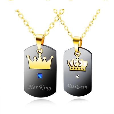 China Nickel Free Lead Free Trendy Titanium Steel Jewelry His And Hers Crown Set Matching Pendant Necklace for sale