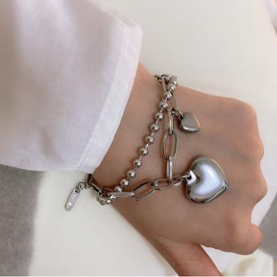 China Retro Hiphop Heart Classic Pendant Bracelets Titanium Steel Hand Jewelry Silver for sale