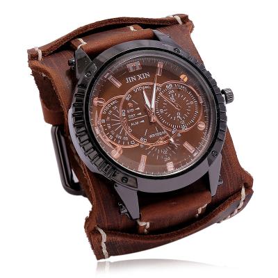 China AMOR New Design Retro Leather Hip Hop punk watch exaggerated genuine men's watch leather straps for sale