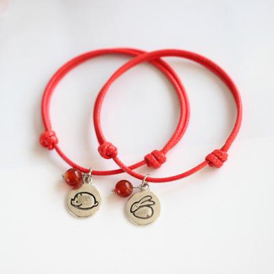 China CLASSIC 12 Zodiac Design Alloy Agate & Silver Bracelet Handwoven Adjustable Red Rope Lucky Bracelet for sale