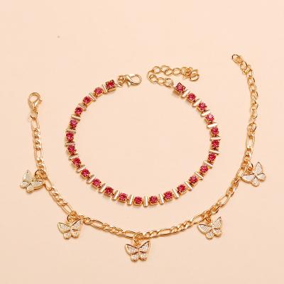 China CLASSIC Butterfly Crystal Anklet Shining Man-made Europe And America Fashion Female Ornament Calcetin Chain Anklet Set Jewelry for sale