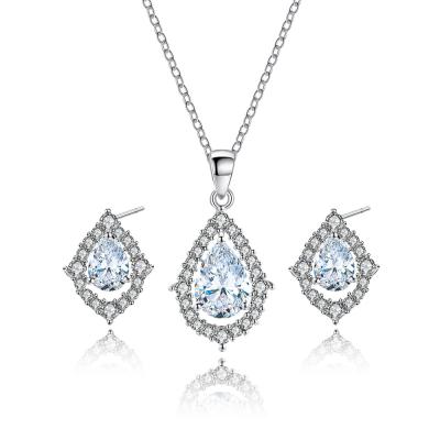 China Alloy Bridal Jewelry Set Bling Bling Jewelry Set Luxury Shiny Bridal Water Drop Cubic Zirconia Necklace Stud Earrings Wedding Jewelry Set for sale