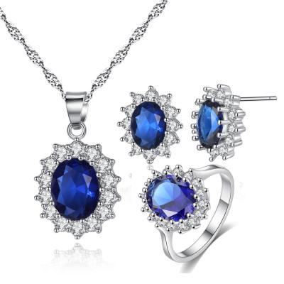 China Sapphire Jewelry Set Fashion Hot Selling Princess Kate Sapphire Cubic Zirconia Necklace Rings Earrings Jewelry Set Sunflower Jewelry Set for sale