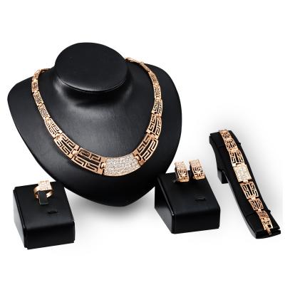 China Alloy Jewelry Set Hot-selling Ethnic 18K Gold Plated Jewelry Set Full Rhinestone Necklace Bracelet Rings Earrings 4pcs Jewelry Set for sale