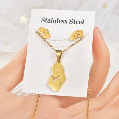 China Necklace Earrings Jewelry Set 3 Pieces Gold Stainless Steel Jewelry Set Necklace Earrings Hearts Animals Hot Sale For Women Girls for sale