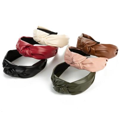 China Latest Elegance Pure Color PU Good Quality Knot Vincha Leather Handmade Headband for sale