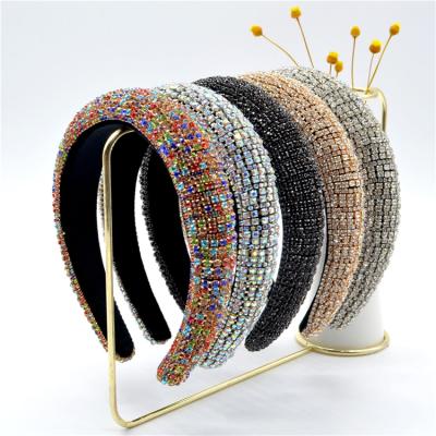 China Hot Selling INS Elegance Full Rhinestone Sponge Baroque Wide Crstal Edge Headband Vincha for sale