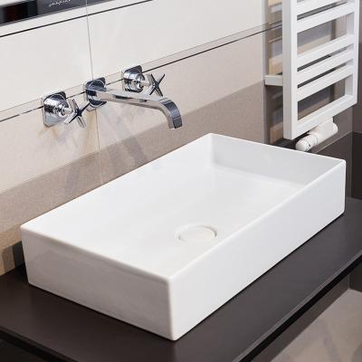 China Thermostatic Faucets Wholesale Rectangle Shape Countertop Sink Ceramic Color Gloss Hand Wash Sink for sale