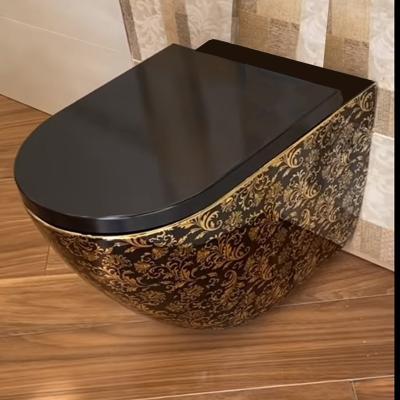 China Other Wholesale Gold Color Wall Hung Toilet Wc P Trap Luxury Gold Bathroom Toilet for sale