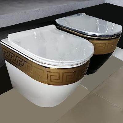 China Other Sanitary Ware Luxury Wall Hung WC Colgante De Inodoro Peeled Gold Colored Toilet Bowl for sale