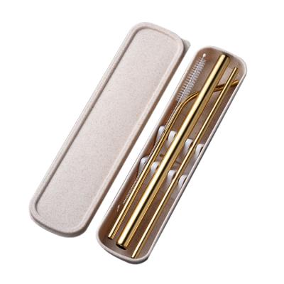 China Customized Sustainable Eco Reusable Stainless Steel Gold Travel Metal Drinking Straws With Case, Portable Gold Straws With Brush for sale