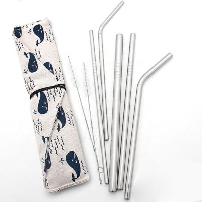 China Sustainable Food Grade 304 Stainless Steel Bent Straight Cool Drinking Straw Silver With Cleaning Brush for sale