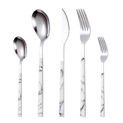 China Viable Korean Style Flatware Knife Fork Spoon Stainless Steel Style Handle Cutlery Set Wood Plastic for sale