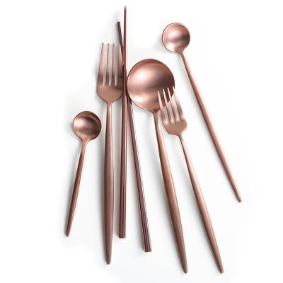 China Viable Rose Gold Cutlery Pvd Restaurant Wedding Stainless Steel Flatware Titanium Plated Luxury Spoon And Fork for sale