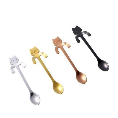 China Cute 304 Stainless Steel Teaspoon Coffee Cat Spoon Dessert Spoon High Quality Viable Stainless Steel for sale