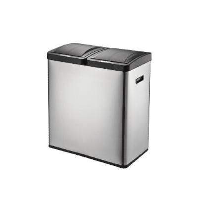 China Sustainable 60L Stainless Steel Rectangular Sensor Bins 2 Compartment Standing Trash Can for sale