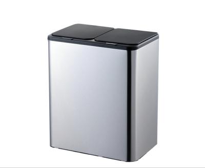 China Sustainable 24L Stainless Steel Rectangular Sensor Bins 2 Compartment Standing Trash Can for sale