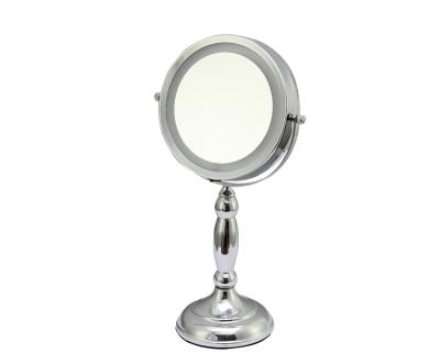 China New Chrome Plated LED Stand Mirror Lighted Makeup Mirror With LED Lights for sale