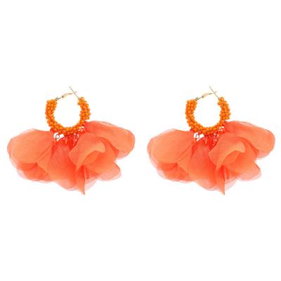 China New TRENDY Boho Lace Chiffon Flower Earrings For Women Hand Braided Beaded Floral Drop Earrings Shape Jewelry Light Travel for sale