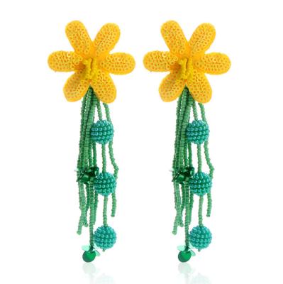 China Fashion hot handmade rice bead tassel flower earrings for women Bohemian style custom sequin earrings long wholesale for sale