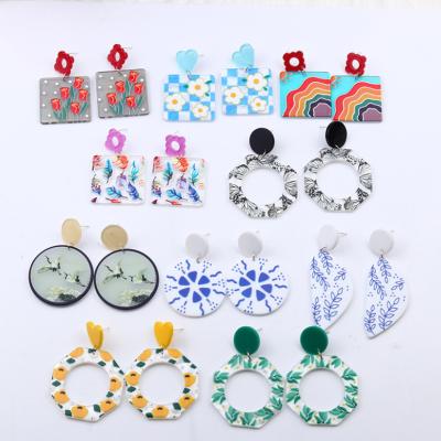 China TRENDY Hot Fashion Simple Floral Acrylic Dangle Earrings For Women Party Geometric Jewelry Accessories for sale