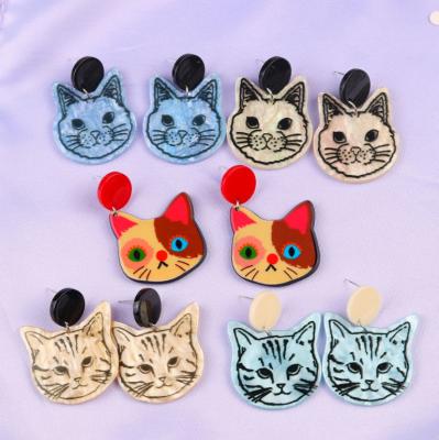 China New Fashion Cute Cartoon Animal Cat Stud Earrings For Women Fashion Jewelry Acrylic Wholesale for sale