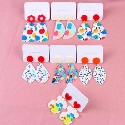 China TRENDY wholesale fashion colorful polka lines dot acrylic earrings for women simple temperament jewelry accessories for sale