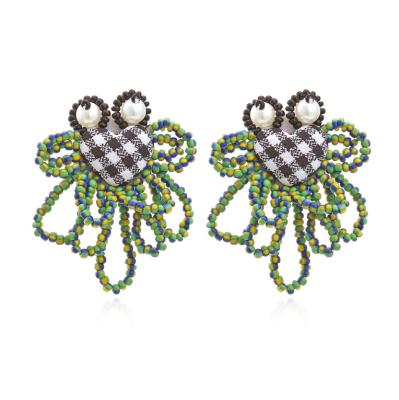 China FASHIONABLE handmade beaded creativity flower personality flower heart-shaped earrings for sale