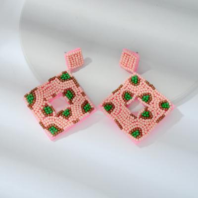 China New BOHEMIA trend pink beaded design jewelry earrings for women geometry exquisite temperament accessories feast favorite earrings for sale