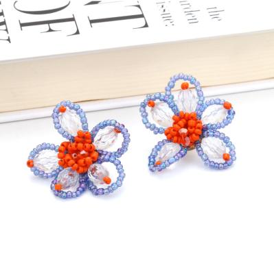 China New Fashion BOHEMIA Elegant Flower Shaped Stud Earrings For Women Acrylic Beaded Statement Earring Party Jewelry Gifts for sale