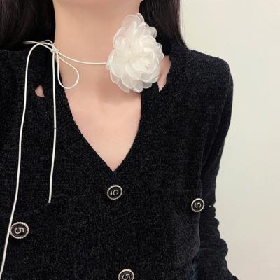 China Korean Vintage Retro Black And White Flower Ribbon Neck Band Neck Chain Choker Thin Necklace Beautiful For Women Jewelry for sale