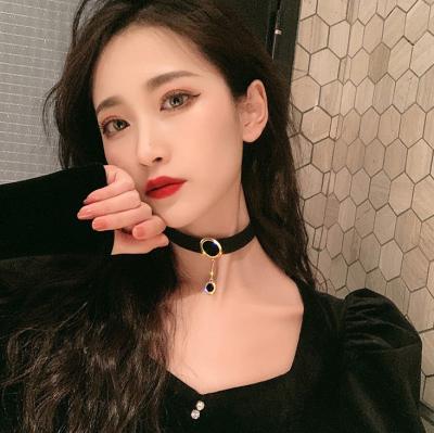 China Korean Style Trendy Punk Black Necklace Fashion Jewelry For Women Exquisite Charm Chains Diamond Pendant Necklaces Vintage Neck Chains for sale