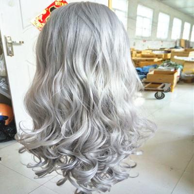 China Festival Super Gray Color Wave Synthetic Hair Wigs Lace Front Closure Wigs Heat Resistant Cheap For Woman for sale