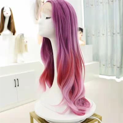 China Super Wave Dyed Color Synthetic Hair Wigs Lace Front Closure Wigs Heat Resistant Cheap Woman Synthetic Hair Wig With Lace Front for sale