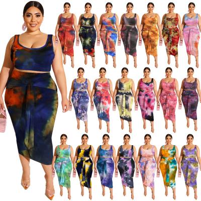 China 2021 drop shipping summer viable tie dyed extra plus size custom made woman clothes two piece set plus size women clothing for sale