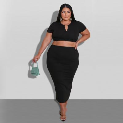 China 2021 drop shipping summer stylish black fashionable custom made extras plus size woman clothes two piece set plus size women clothing for sale